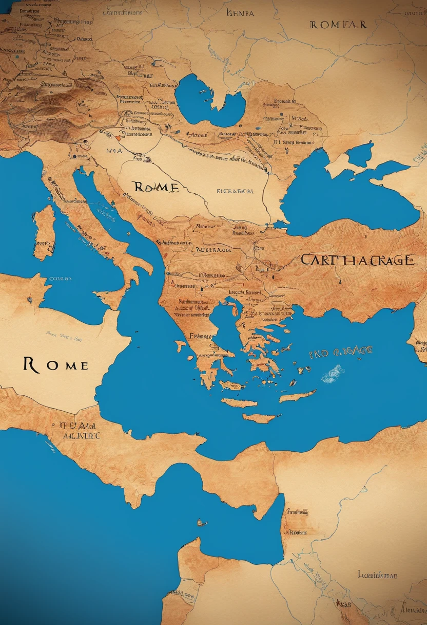 Image of a map of the Mediterranean highlighting the location of Rome and Carthage.