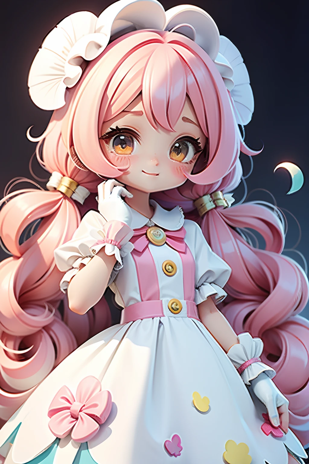 **** Anime girl, wearing white gloves, cute uwu face, long colorful hair, with feather design, party spray pain background, colorful paint dress, cabelo mesclado, preso, modern accessories , olhos delicados e detalhados, sorriso delicado e detalhados, opalescente, Perolescente, Holographic, fundo escuro