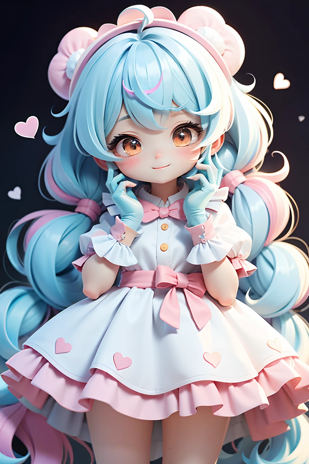 Anime girl, wearing white gloves, cute uwu face, long colorful hair, with feather design, party spray pain background, colorful paint dress, cabelo mesclado, preso, modern accessories , olhos delicados e detalhados, sorriso delicado e detalhados, opalescente, Perolescente, Holographic, fundo escuro