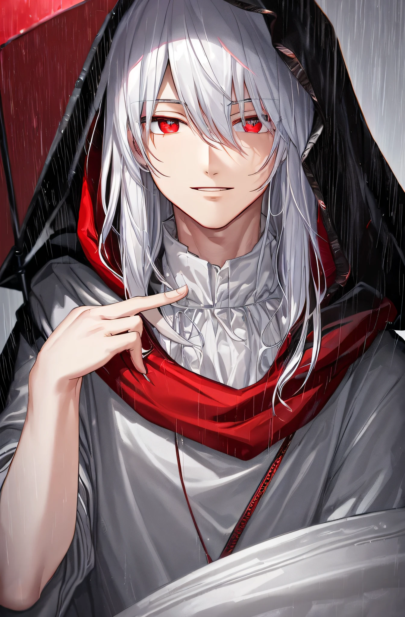 (tmasterpiece,Best quality at best,high high quality),1boys,((unfazed by)),sitted,looking at viewert,White hair,(long whitr hair,messy hair),red eyes,:(,floated hair ,Libido boy,There are wounds on the body