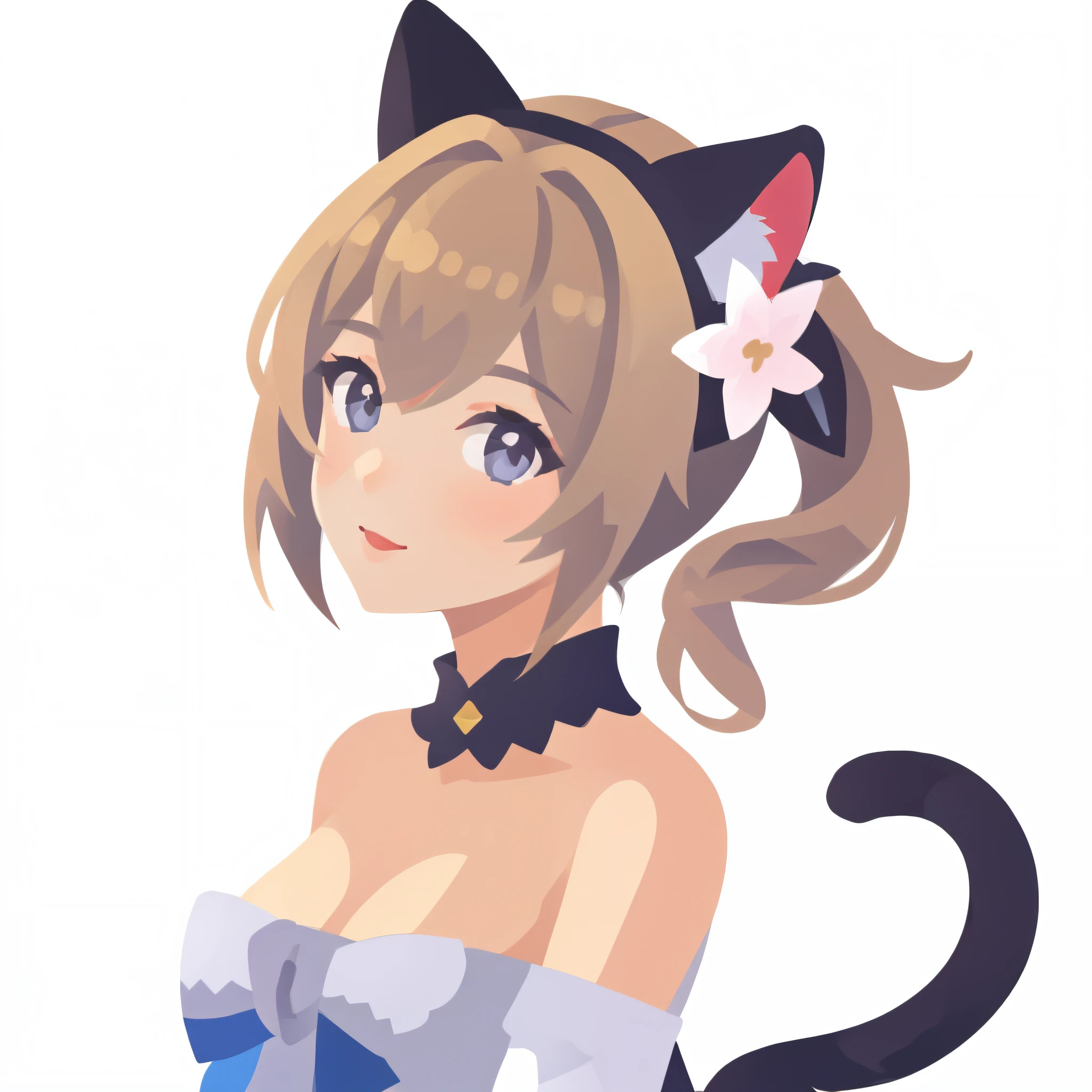barbararnd, animal ears, fcat ears, cat girl, cat tail, hair flower, hair ornament, , short hair, tail, coloredic0n icon,