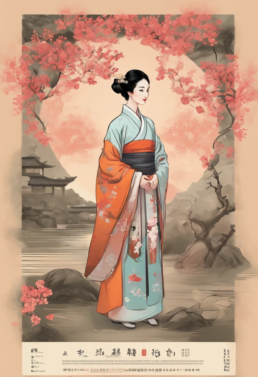 Mangsang，honeysuckle，honeysuckle，Montreal，Traditional Chinese garden，A woman standing next to a flower in Hanfu，Landscape of people