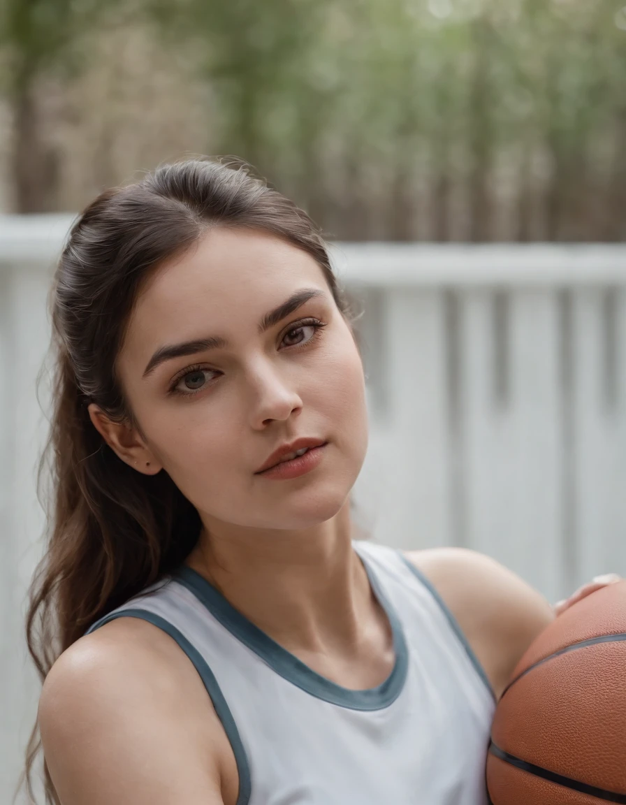Woman with basketball, Bust,avatar close up,softcolors, high-quality photo, Nikon D850, 50 mm f/1.8