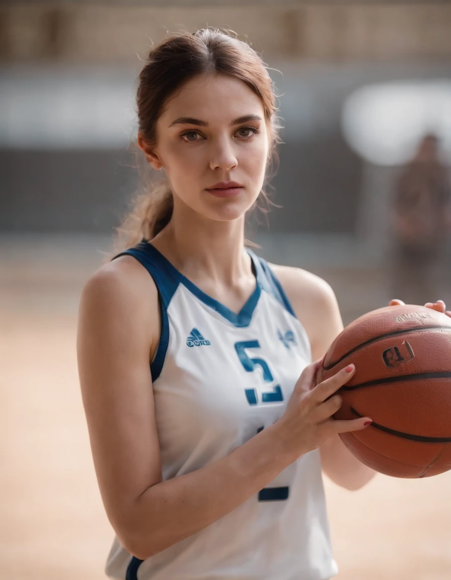 Woman with basketball, Bust,avatar close up,softcolors, high-quality photo, Nikon D850, 50 mm f/1.8