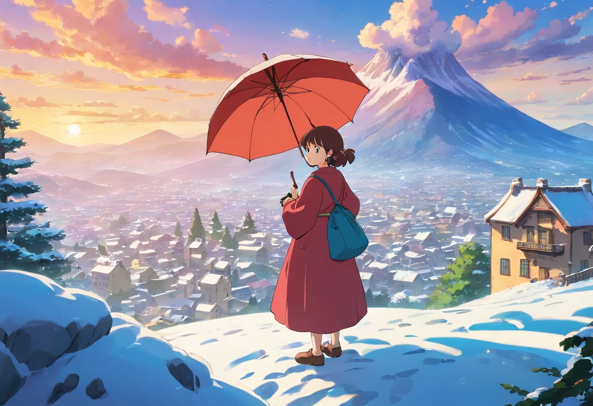 a woman with an umbrella standing on a snowy hill, anime art wallpaper 8k, anime style 4k, anime art wallpaper 4k, anime art wallpaper 4k, detailed digital anime art, anime styled digital art, anime wallpaper 4 k, anime wallpaper 4k,anime fantasy artwork, digital anime art, 4k anime wallpaper