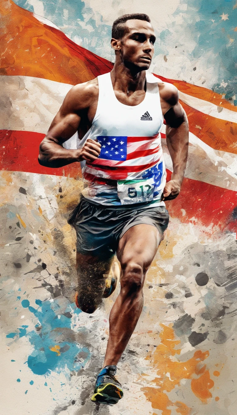 An athlete runs forward wearing a national flag to celebrate victory,Championship moment,Celebration of the championship poster,Cheers warmly