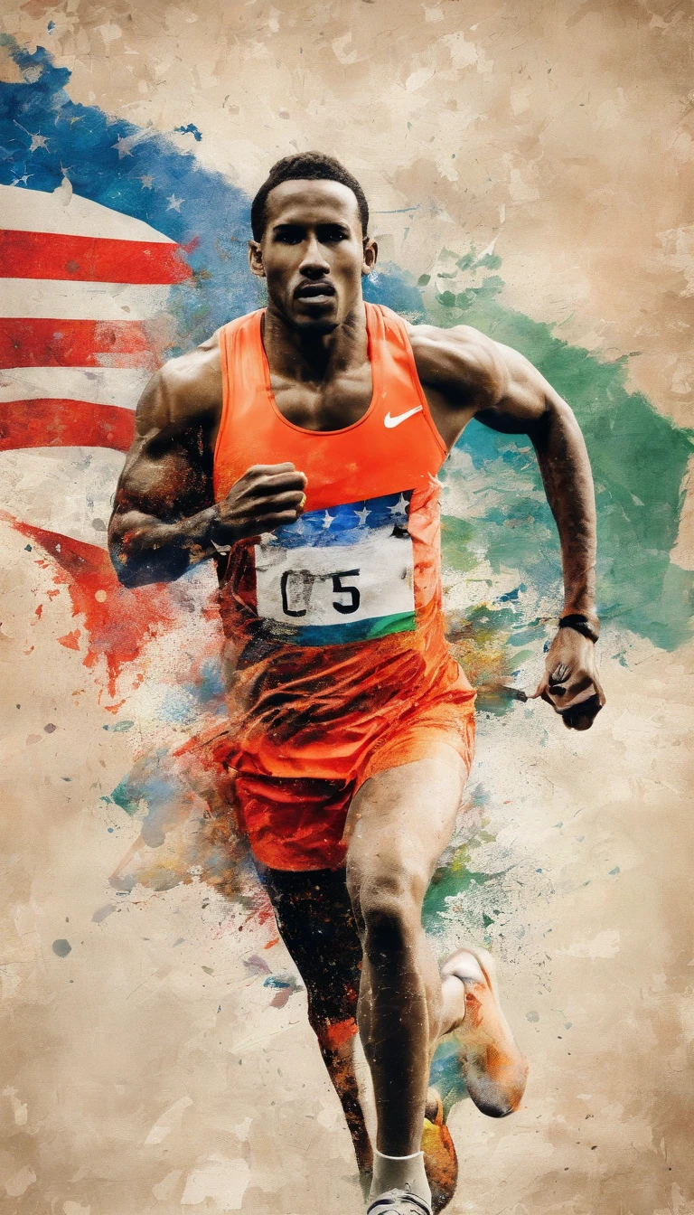 An athlete runs forward wearing a national flag to celebrate victory,Championship moment,Celebration of the championship poster,Cheers warmly