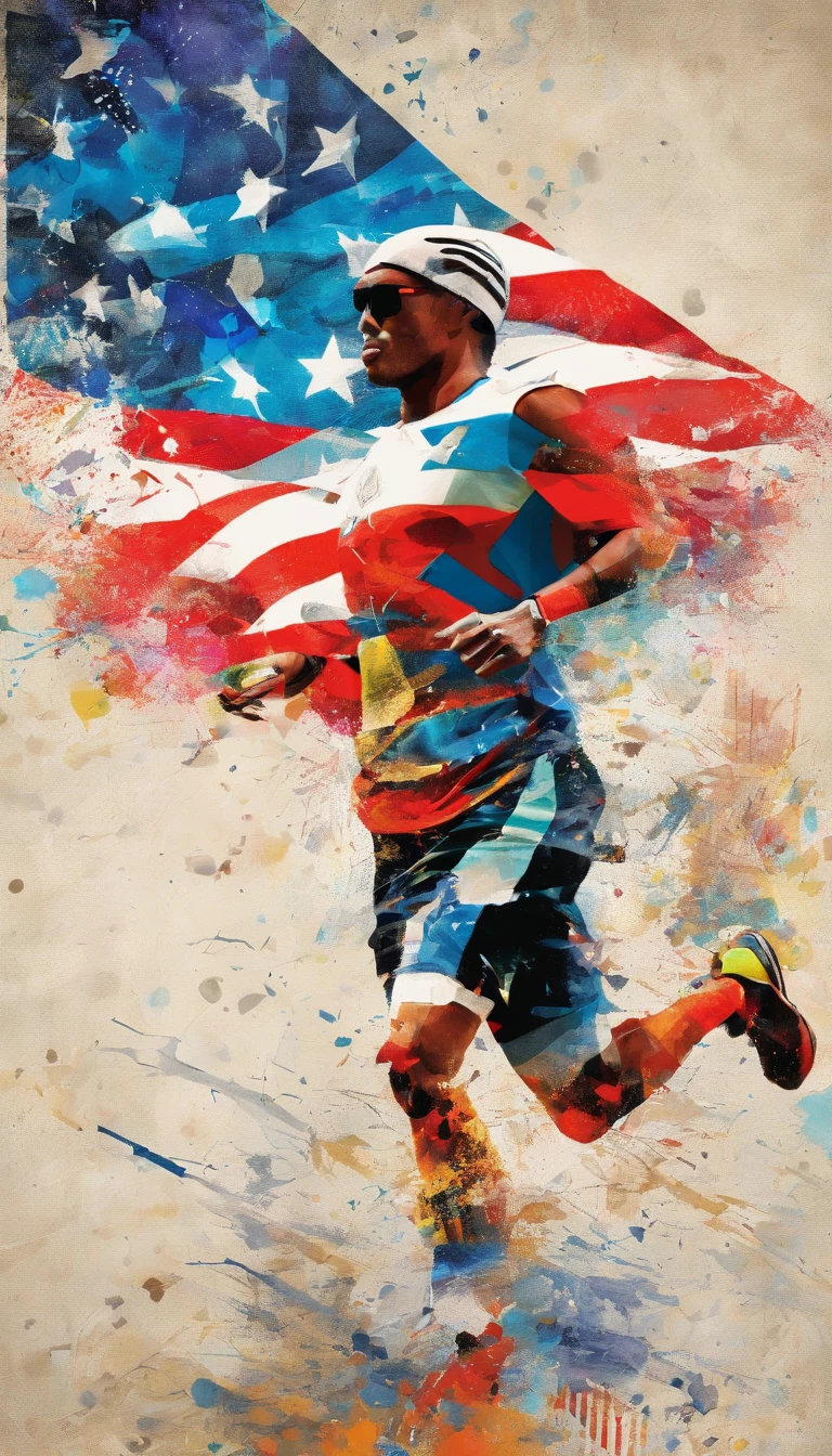An athlete runs forward wearing a national flag to celebrate victory,Championship moment,Celebration of the championship poster,Cheers warmly
