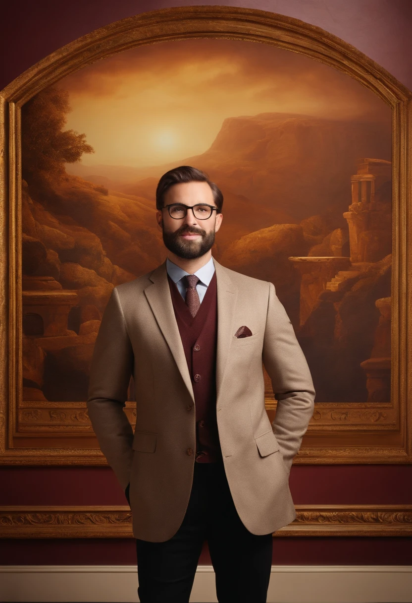 Presenter in front of a background image representing Antiquity