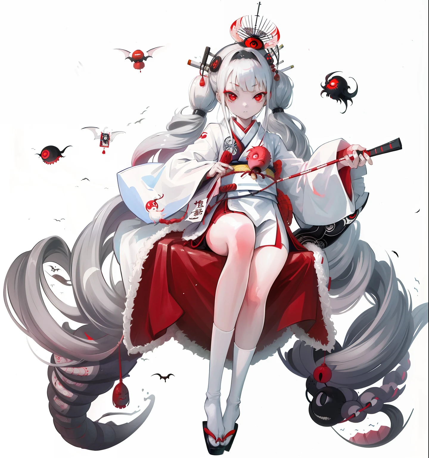 (1 girl:1.2), Solo, Ji Cheet,traditional Japanese outfit, Red eyes,Cartoon style, joe gb fenton, Rigid black and white photos, camping, rude, Gnawing, envy, Prendergast (lovecraftian),calm, Soft smile, wayne barlowe,, In Gochuman and Usaki Desuka? Style, Nostalgic