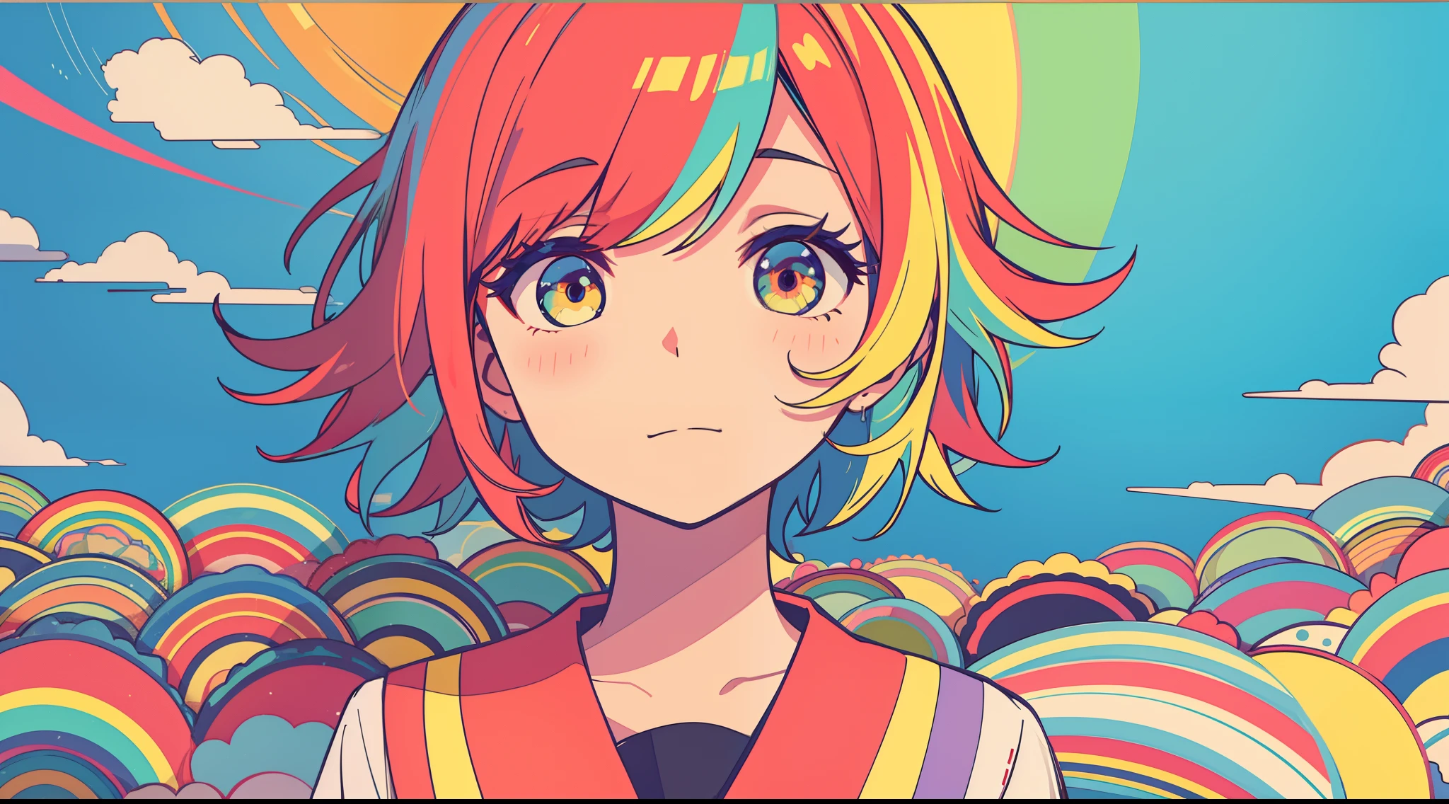 hightquality、colorful backdrop、charicature