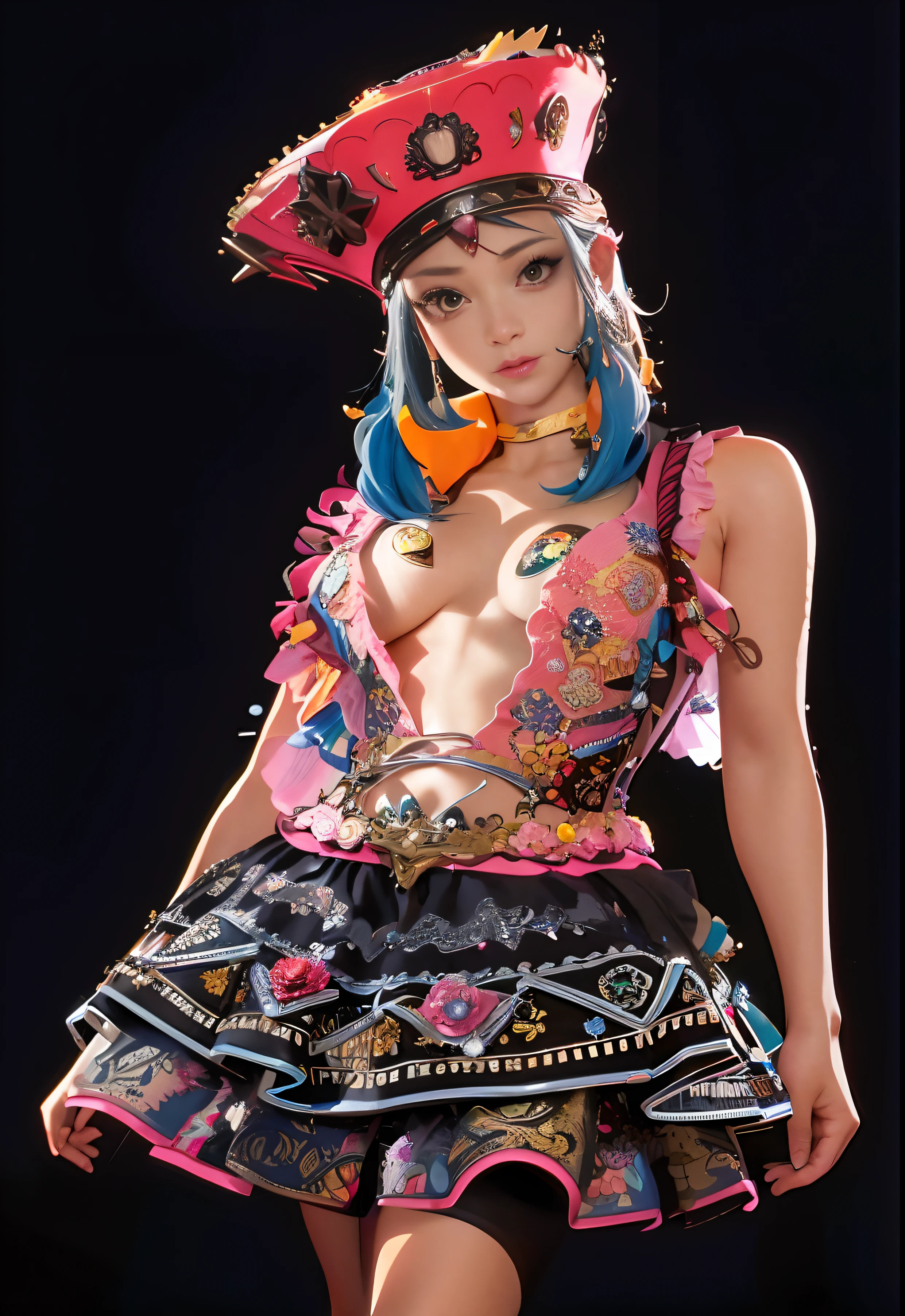 Hay una mujer con un vestido colorido y sombrero posando, 3D render character art 8 k, Arte detallado de alta calidad 8K, hyperdetailed fantasy character, Personaje de anime; Arte de cuerpo completo, Hecho con Anime Painter Studio, Arte detallado del anime digital, highly detailed character, Anime estilo 3D, highly detailed character design, Arte de anime digital, Render fotorrealista de Anime Girl