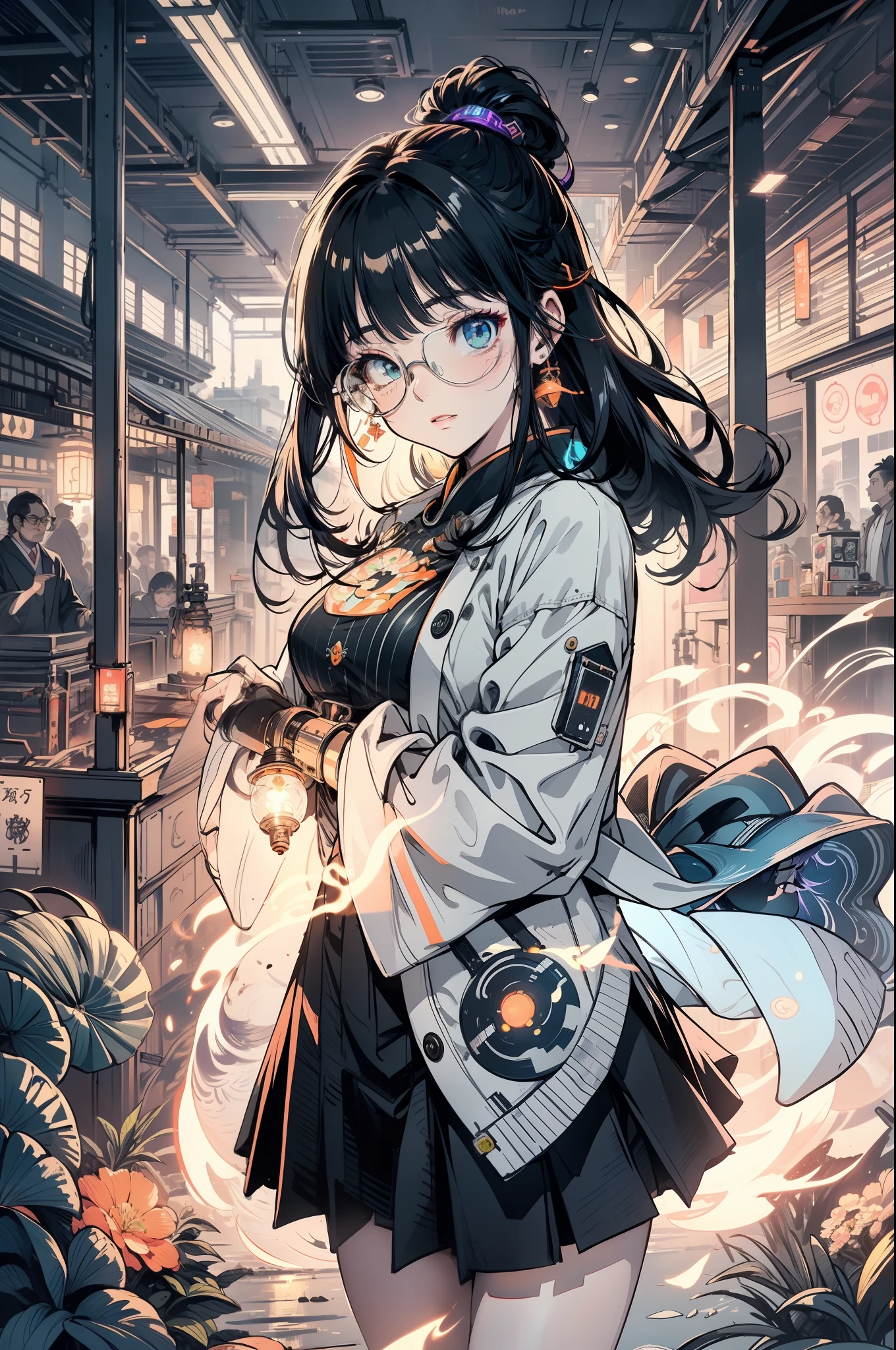 ((tmasterpiece)), ((ultra - detailed)), ((best qualtiy)), 美丽细致的眼睛, Detailed face, The best lighting, The best shades, 1 rapariga,独奏, ((cyber punk style, edge lit, machine arm,Hologram aura,Surreal Science Fiction Art,Future Science Fiction Aesthetics,Flat 2D style)), ((The main colors are purple and green)), Huge light bulb, (Girl inside the screen:1.5),Mobile Paradise,Orange bulb,A world made up of mobile phones,Gamepad,VR glasses,Virtual screen, freckle, Cold nose, (((Buble))), illustration,japanese inspired, (highly detailed), Whirlpool effect,