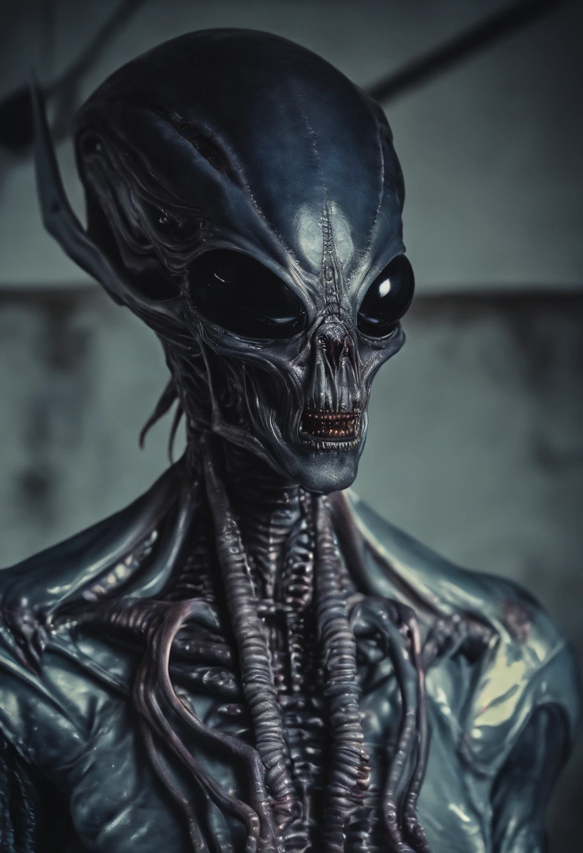 RAW photography, disturbing full body portrait of new xenomorph subspecies. Horrific