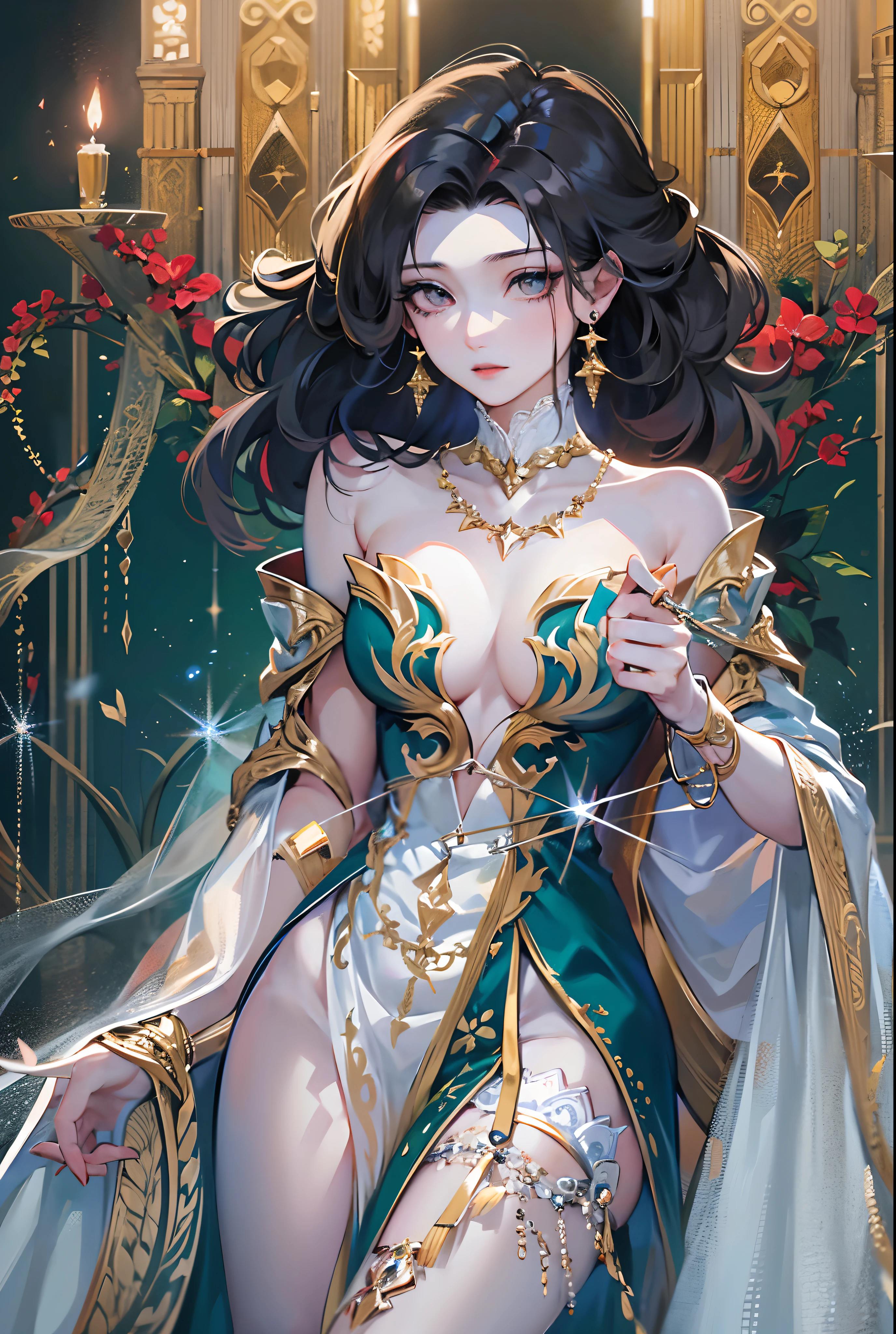 ((tmasterpiece))，(Best quality at best)，(A half body)，looks away，(ultra intricately detailed)，(Highest definition)，(8K)，(Clean lines)，(Perfect facial features，Perfect flesh)，(offcial art)，1Blittle girl，Great Magician，Star magic，Peerless beauty，magnificent robe，Bloodless skin，Empty eyes，authoritative，Dark blue style，Empty，Solitude，Have a keen insight into things，Extremely gorgeous，high-heels