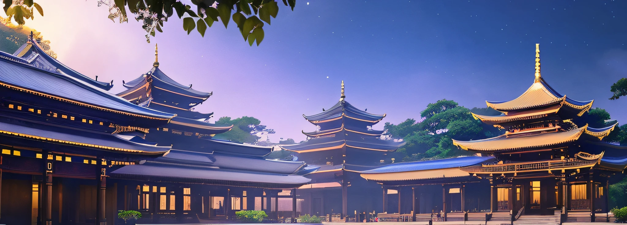 shrines、2048x1152 pixels or higher、mystical、very detailed and magical lighting、Solarpunk、landscapes、Beautiful blue with beautiful lighting and realistic proportions々with  the、It's like a movie background、8K、top-quality、​masterpiece