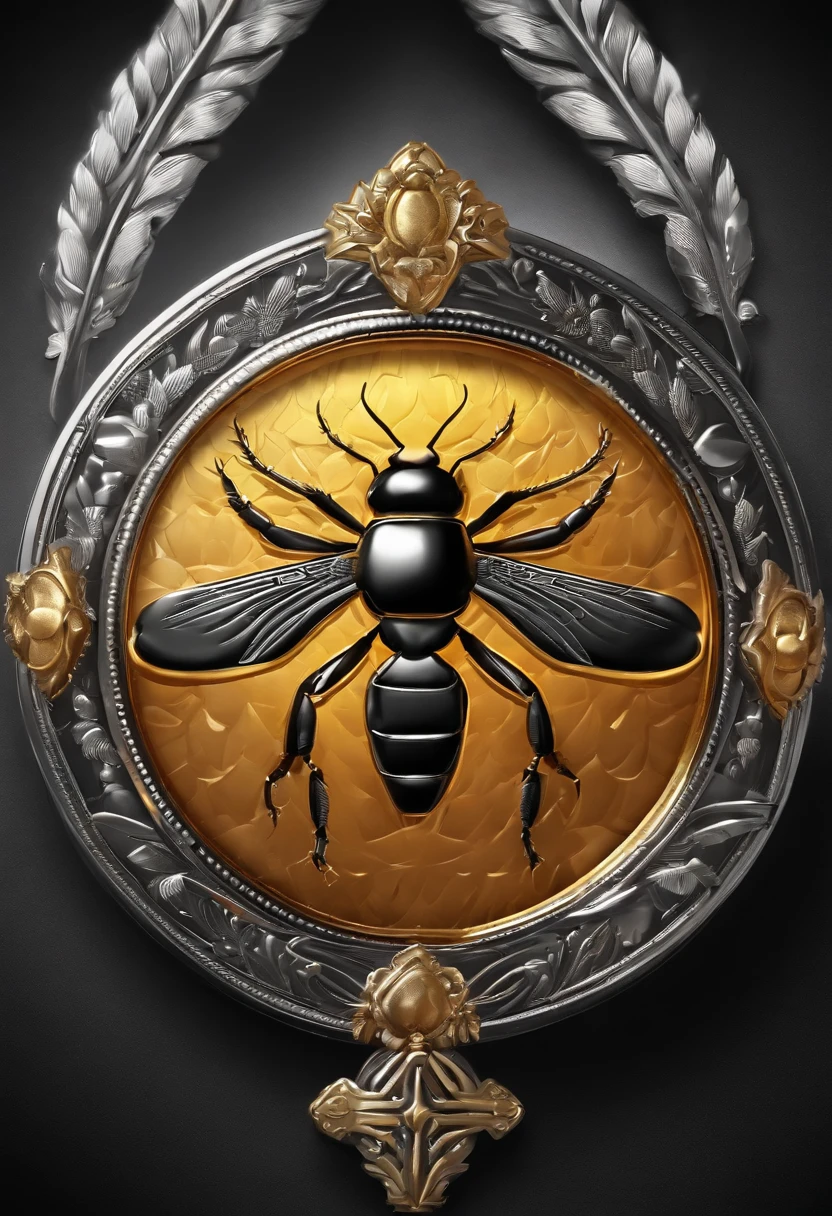 (Game achievement medallion design),Silver medal,Flat 2D effect,Ear of wheat border,In the middle of the medallion is the insect icon
