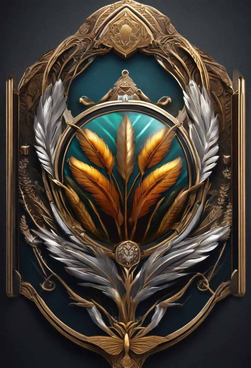 （Game achievement medallion design），Silver medal，Flat 2D effect，Ear of wheat border，In the middle of the medallion is the insect icon