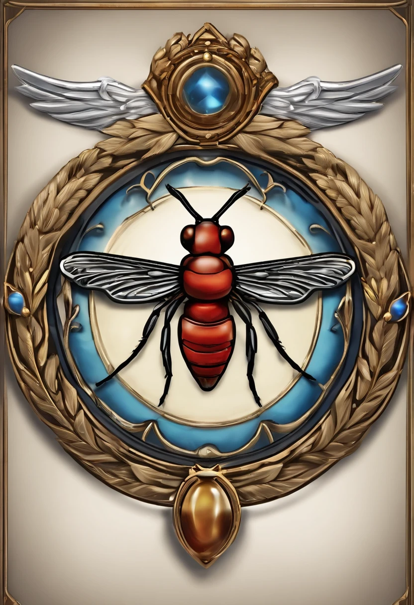 (Game achievement medallion design),Silver medal,Flat 2D effect,Ear of wheat border,In the middle of the medallion is the insect icon
