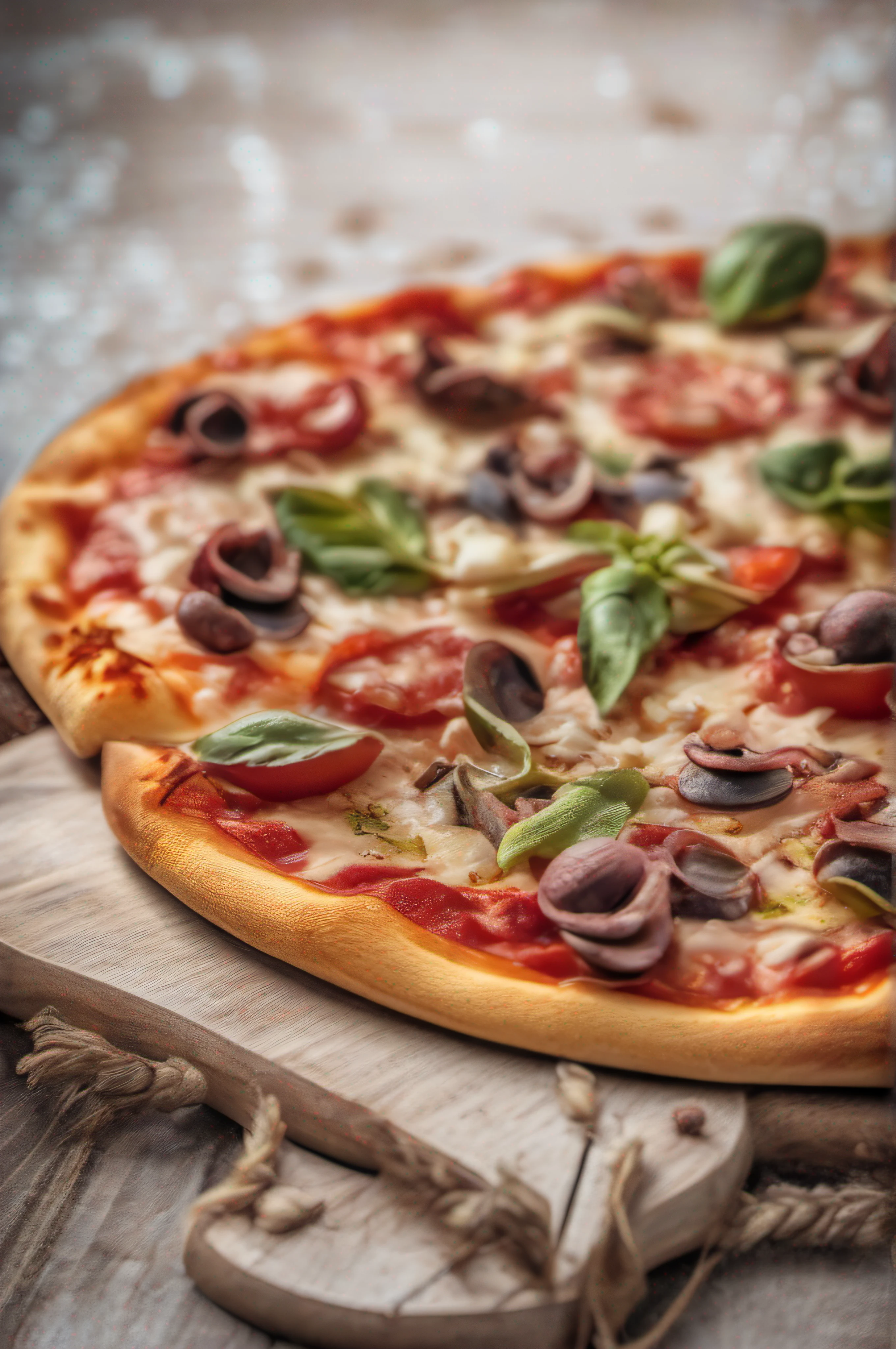 suculenta e deliciosa pizza, textura detalhada, close, HDR, fotorrealista, cinemactic,foto promocional, publicidade, iluminado, Adobe Lightroom