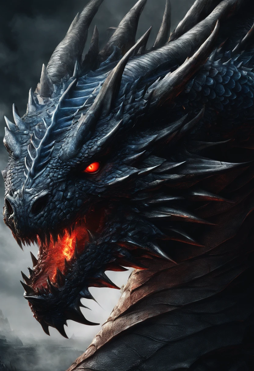 (Dragon Sky Dorado) CU (piercing red eyes),Close-up let go (Blood and fire) Through the nose,Chest scales,full bodyesbian，high high quality,8K,Many details,Fire lettuce,Alas,4 legs,Spotted claws,golds,dangers,fires,dentes pontiagudos,big dragon,immensity,threatening,imponent,Blue scales