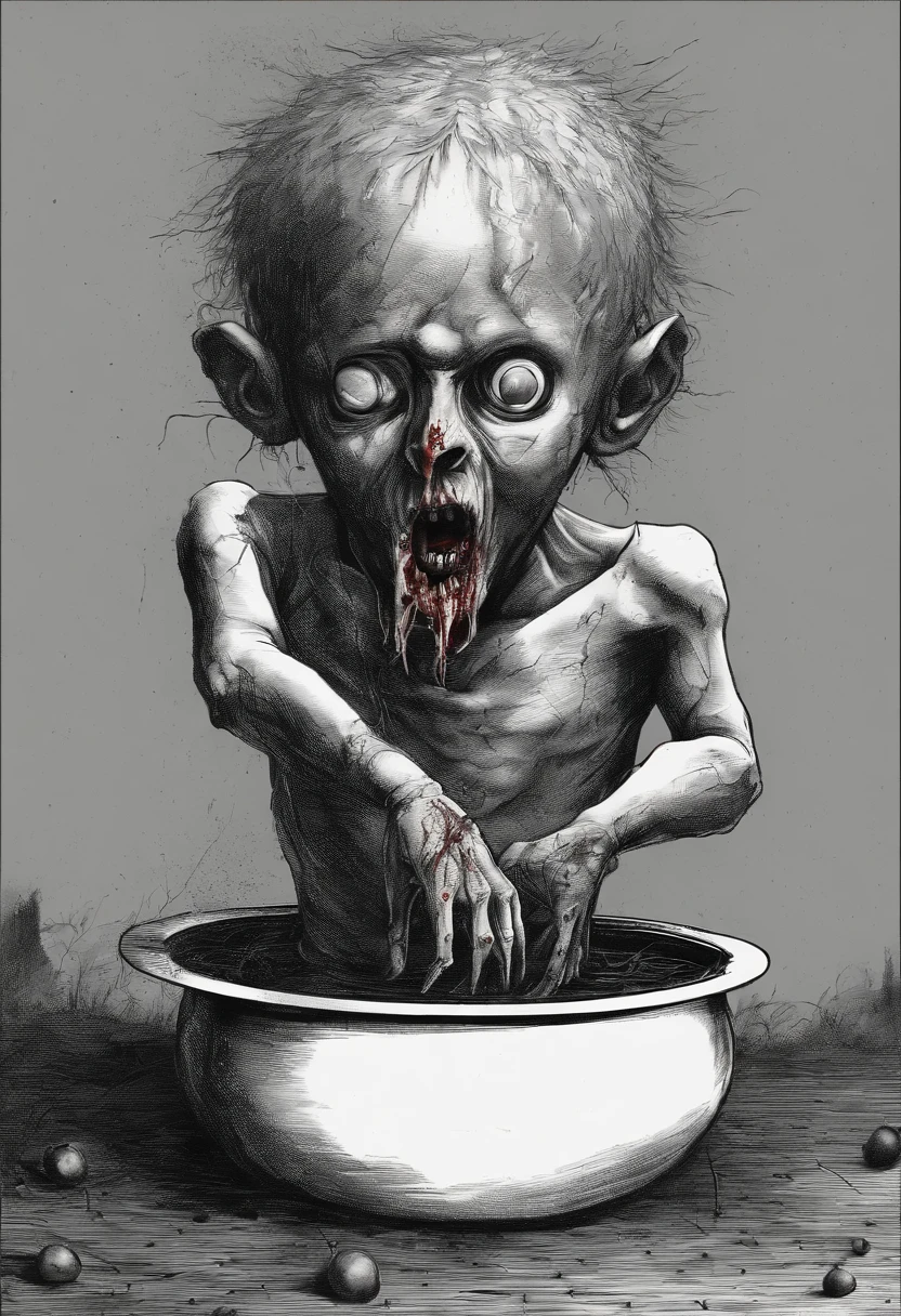 scary picture,A child's head in a flower pot,No eyeballs,open open mouth,bleed,nigth