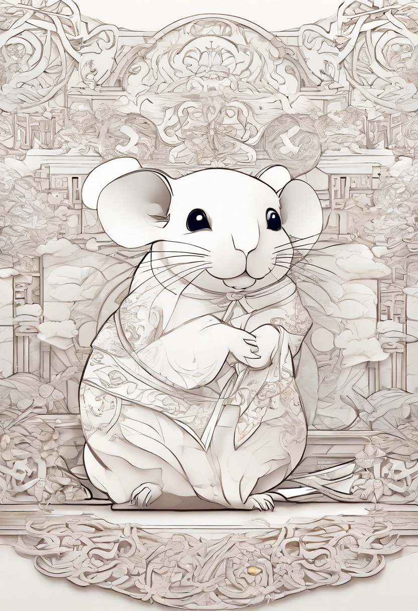 (White background:1.4),(A mouse, Oriental elements),(Chinese illustration:1.3,paper art:1.3, Quilted paper art:1.2),( reasonable design, Clear lines, High sharpness,Best quality, Very detailed, Masterpiece, movie light effect, 4K )
