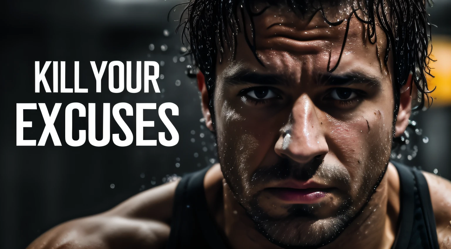 arafed image of a american man with a wet face and a black tank top, on a dark background, you grow. then you focus on , bruises, badass filters and effects, focus on facial features, purpose is pump, sweaty 4 k, abused, face and upper - body focus, portrait of rugged zeus, face cluse - up