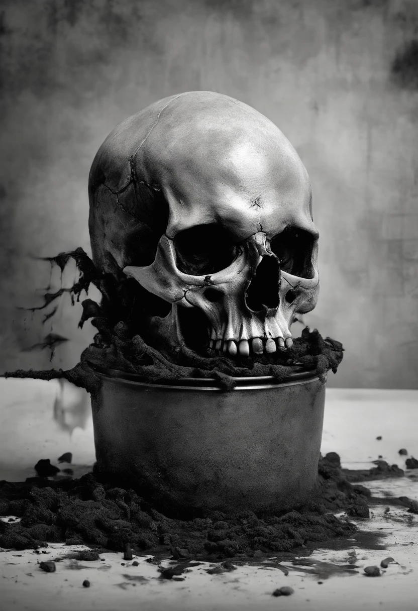 scary picture,Skull in a pot,No eyeballs,open open mouth,bleed,nigth