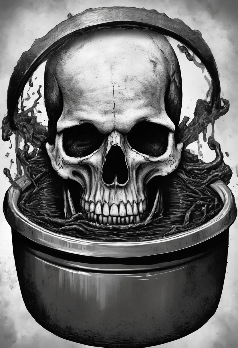 scary picture，Skull in a pot，No eyeballs，open open mouth，bleed，nigth