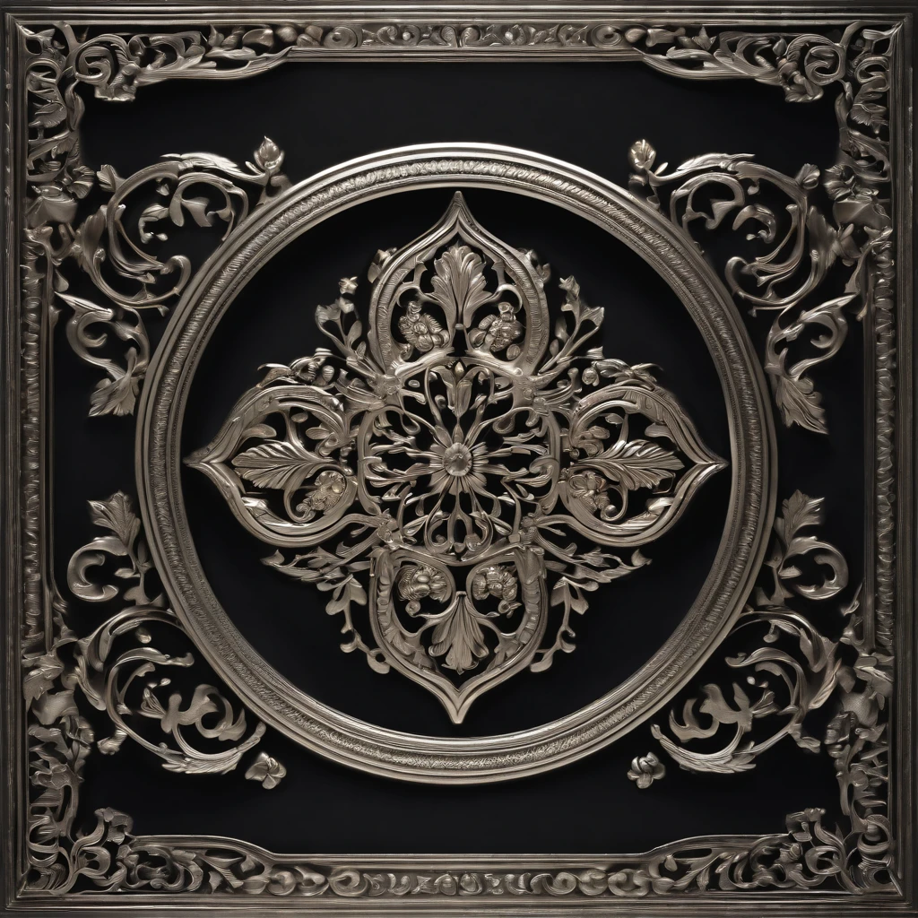 (best quality,4k,8k,highres,masterpiece:1.2),ultra-detailed,synthetic,metallic,shiny silver badge,ornate design,2D artwork,circular shape,engraved texture,delicate filigree details,complex patterns,precise craftsmanship,symphonic elements,elongated shadows,subtle highlights,rich depth,reflective surface,meticulous attention to detail,engraved emblem,subtle embossing,sublime elegance,intertwined vines,fine engravings,exquisite workmanship,meticulous precision,graceful curves,strategic placement of wheat details,vibrant contrast,bold color accents,highly polished finish,glowing rim light,ambient lighting,depth of field effect,immersive aesthetics