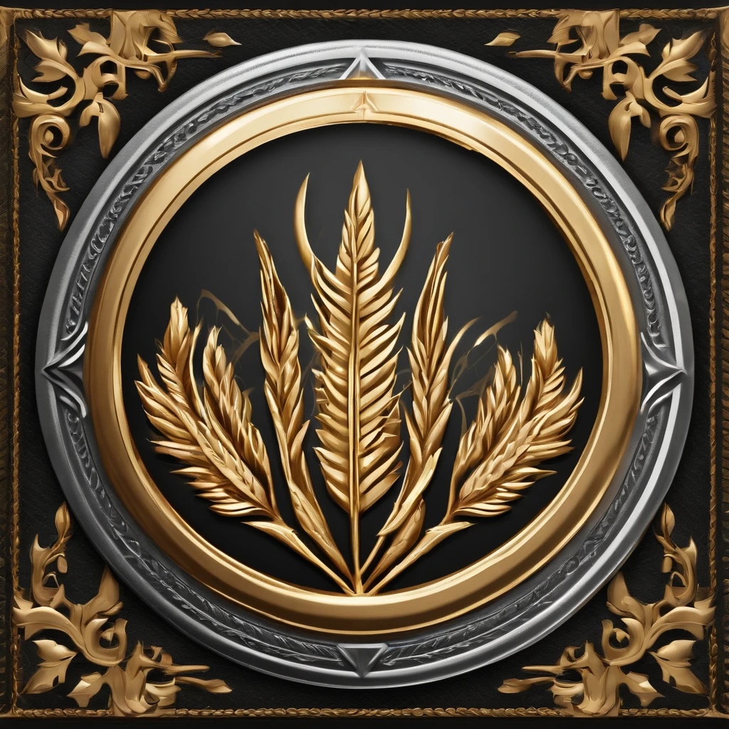 (Game achievement medallion design),Silver medal,Flat 2D effect,Ear of wheat border,The medallion theme is synthesis,upscaled