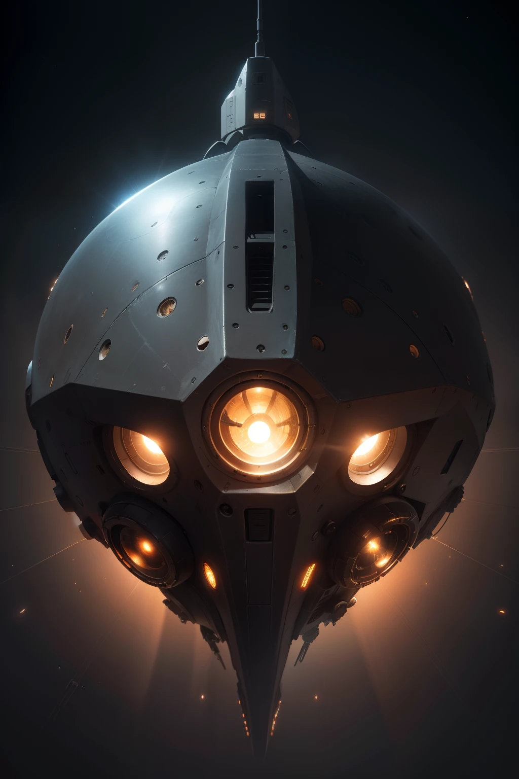Biomechanical Spacecraft Opaque dark metal sphere filled with H-style lights.r. Giger. Gigante. 8K High Resolution, realistic photograph, alto detalles, Alien, metales opacos, detalles altos de las texturas, alien scriptures. Alto contraste en las texturas, High-precision inserts and joints, black background with cold mists, Biomechanics seen in space, alto contraste 8K de las texturas. Nave espacial, obra maestra, nave robusta, fuerte, oscura, film lighting, Nave espacial, nodriza volando. Gigante 8K fotorealista, Overhead and isometric perspective view, fine lighting details on the fuselage in 16K. Luz ambiente de un sol lejano rojo. Nave estilizada poderosa en tierra gigantezca. Niebla y humo en el horizonte. vertigo, MACC