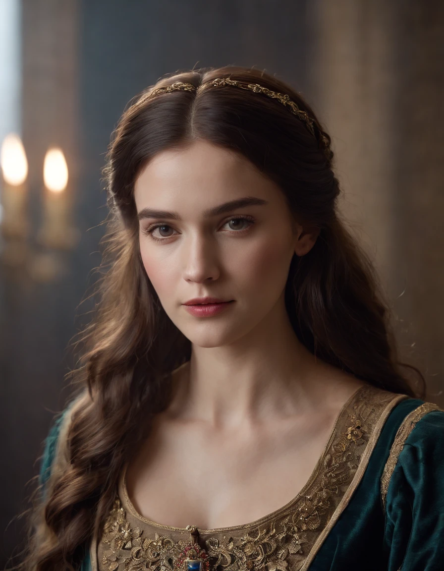 European and American court jewelry necklace, Medieval vintage fashion, HD 9:16 long-haired girls, deep dark background。