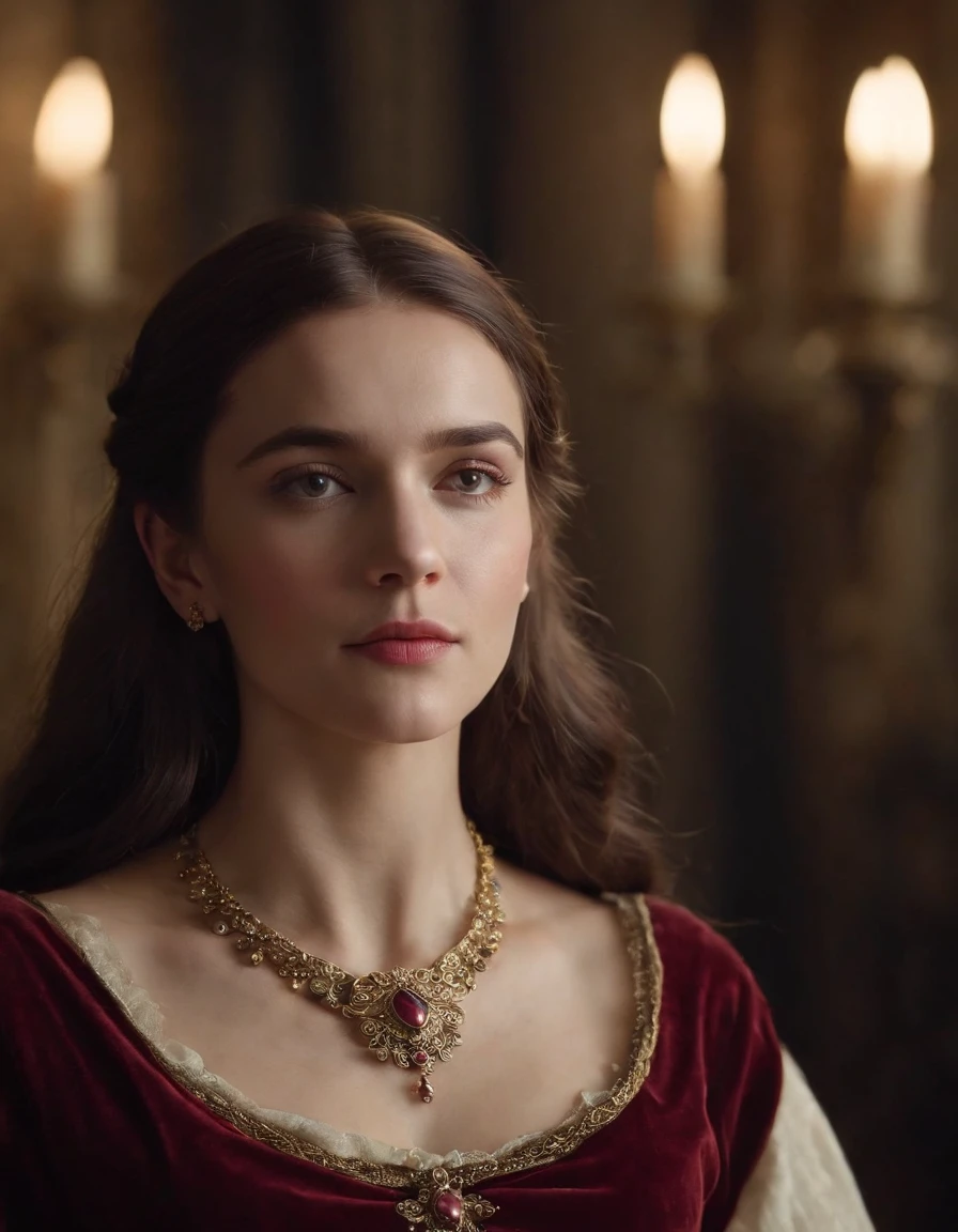 European and American court jewelry necklace, Medieval vintage fashion, HD 9:16 long-haired girls, deep dark background。