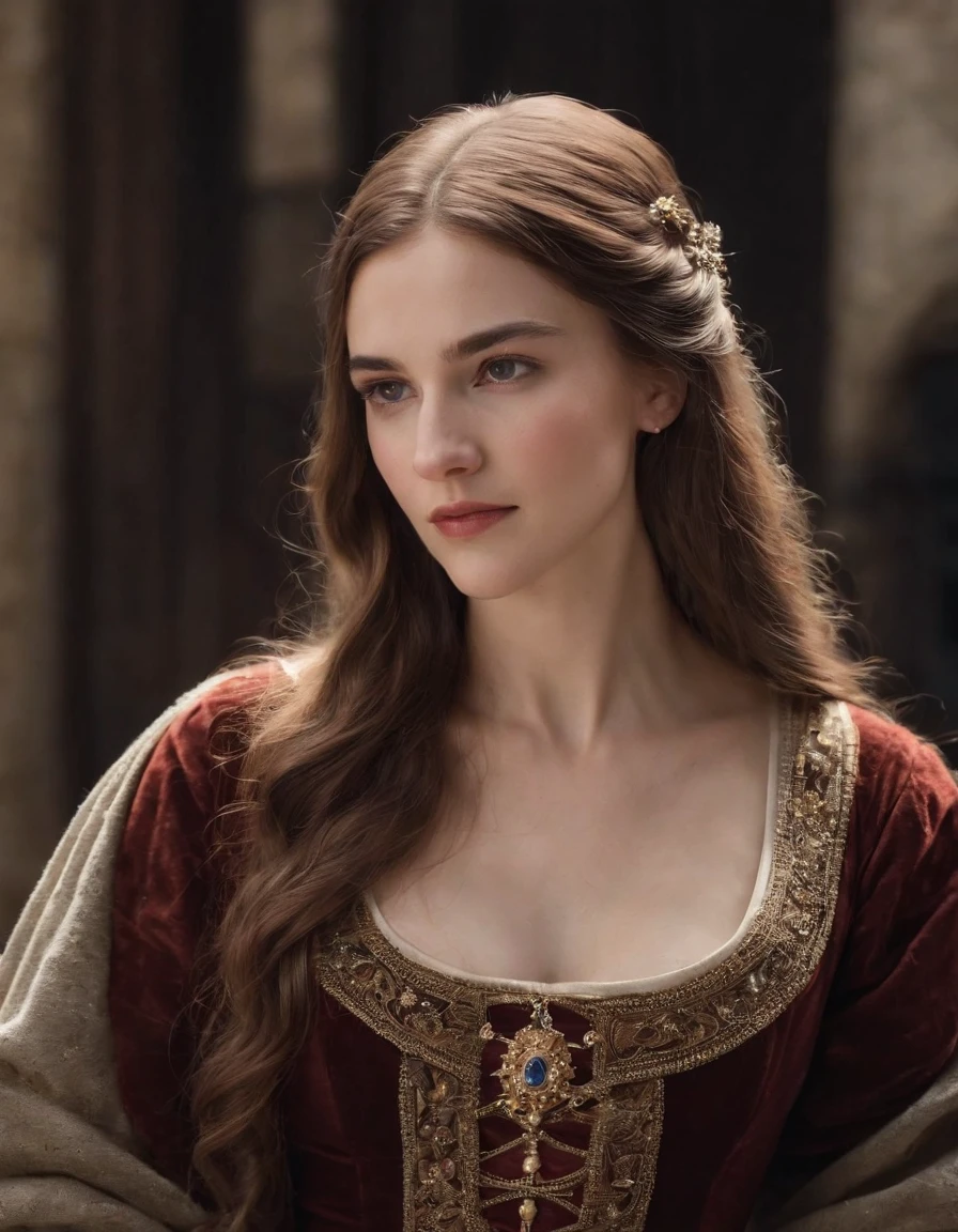 European and American court jewelry necklace, Medieval vintage fashion, HD 9:16 long-haired girls, deep dark background。