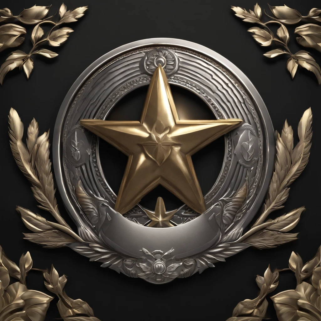 (Game achievement medallion design),Silver medal,Flat 2D effect,Ear of wheat border,Hammer icon in the middle of the medallion