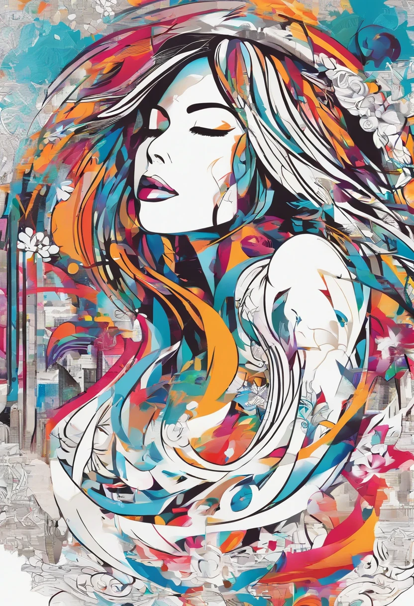 (White background:1.4),(Silhouette of a girl's head, Eyes closed, colorfull long hair, Oriental elements)，(Chinese illustration:1.3，paper art:1.3, Quilted paper art:1.2),( reasonable design, Clear lines, High sharpness,Best quality, Very detailed, Masterpiece, movie light effect, 4K )
