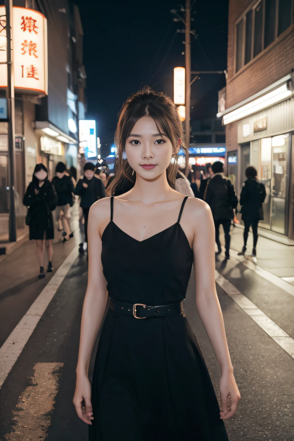 (8k、RAW Photography、Top image quality、masterwork:1.2)、(realisitic、Photorealsitic:1.37)、1girl in、Beautiful and good looking young woman、A dark-haired、bob、Black eye、Glossy skin、Film actress、streetview、natta、Sateen、wet、profetional lighting、photon maping、Radio City、Women in Japan、beautiful night scene、(Beautiful limbs、perfect anatomia)、