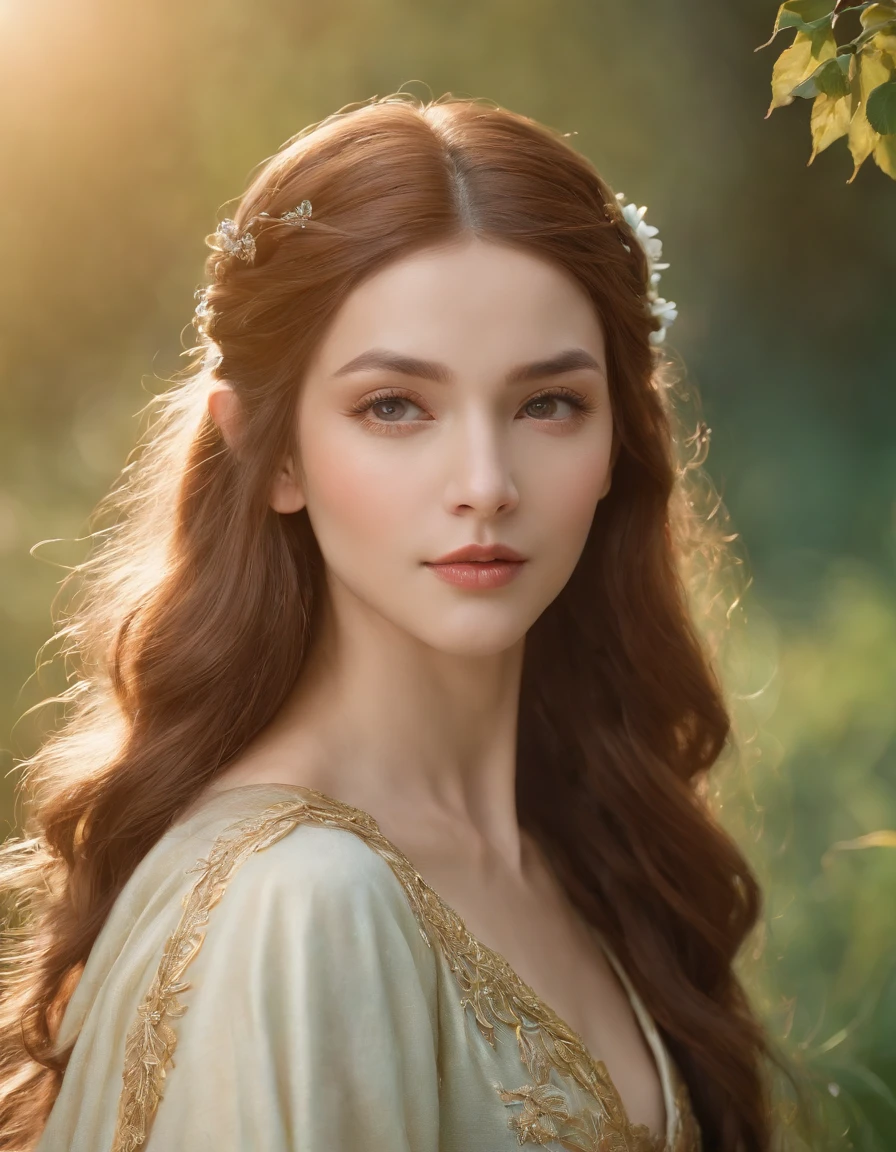 The elven princess leaned against the emerald grass,Gaze into the distance。Her long hair flowed,A golden glow shimmers in the sunlight。The surrounding flowers bloom with colorful colors,A gentle breeze blows the leaves,Fallen leaves fluttered around her。The whole scene is full of mystery and tranquility,It was as if time also stood still at this moment。8K分辨率。
