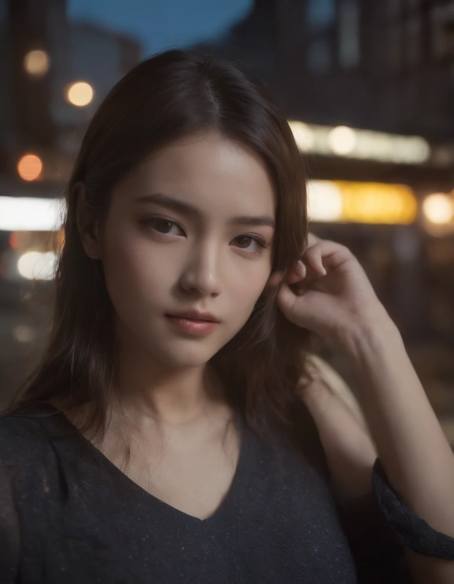1girl, Tokyo street, noite, paisagem urbana, luzes da cidade, parte superior do corpo, close-up, 8k, foto RAW, melhor qualidade, obra-prima, realista, foto-realista, Prohibited teenage girls masturbating --auto