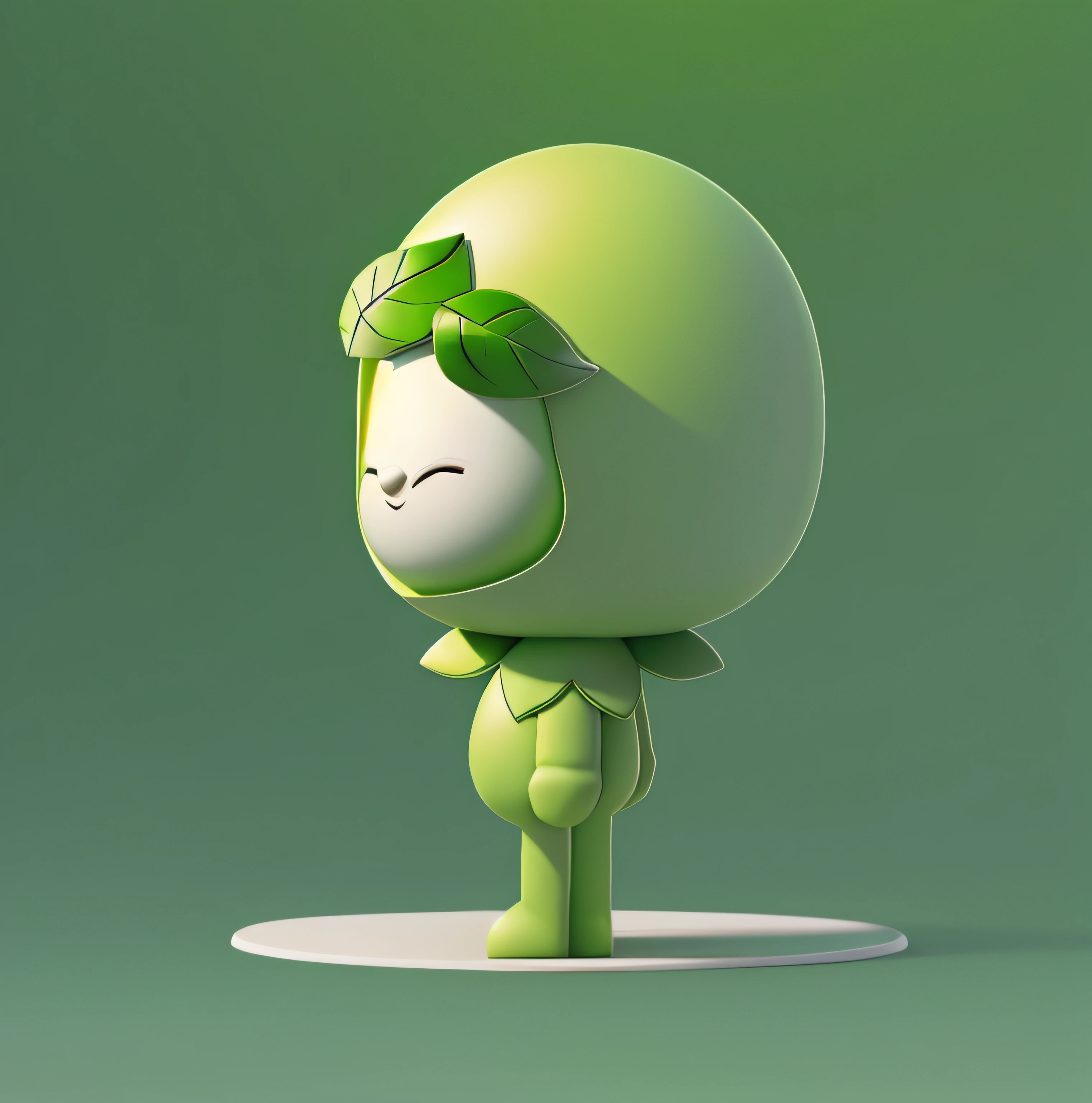 Wearing a green helmet, 3D figure of a green man with two leaves on his head, Left view, Wear a laurel wreath,, Elves dressed in green, The arms droop naturally, Cute 3d render,by Pixar,Rendering of anime sprites,pixie character, wearing green armor and helmet, full body with costume, fluffy green belly, Its name is the white wax tree, cute character, full body mascot, cute forest creature, Green head, character is standing, wearing a melon,Cute 3D image,cute detailed digital art,Explorer mini cute characters,Stylized 3D rendering,3D rendered character art,8k,lovely digital painting,Anime style,Super detailed rendering,clean backdrop