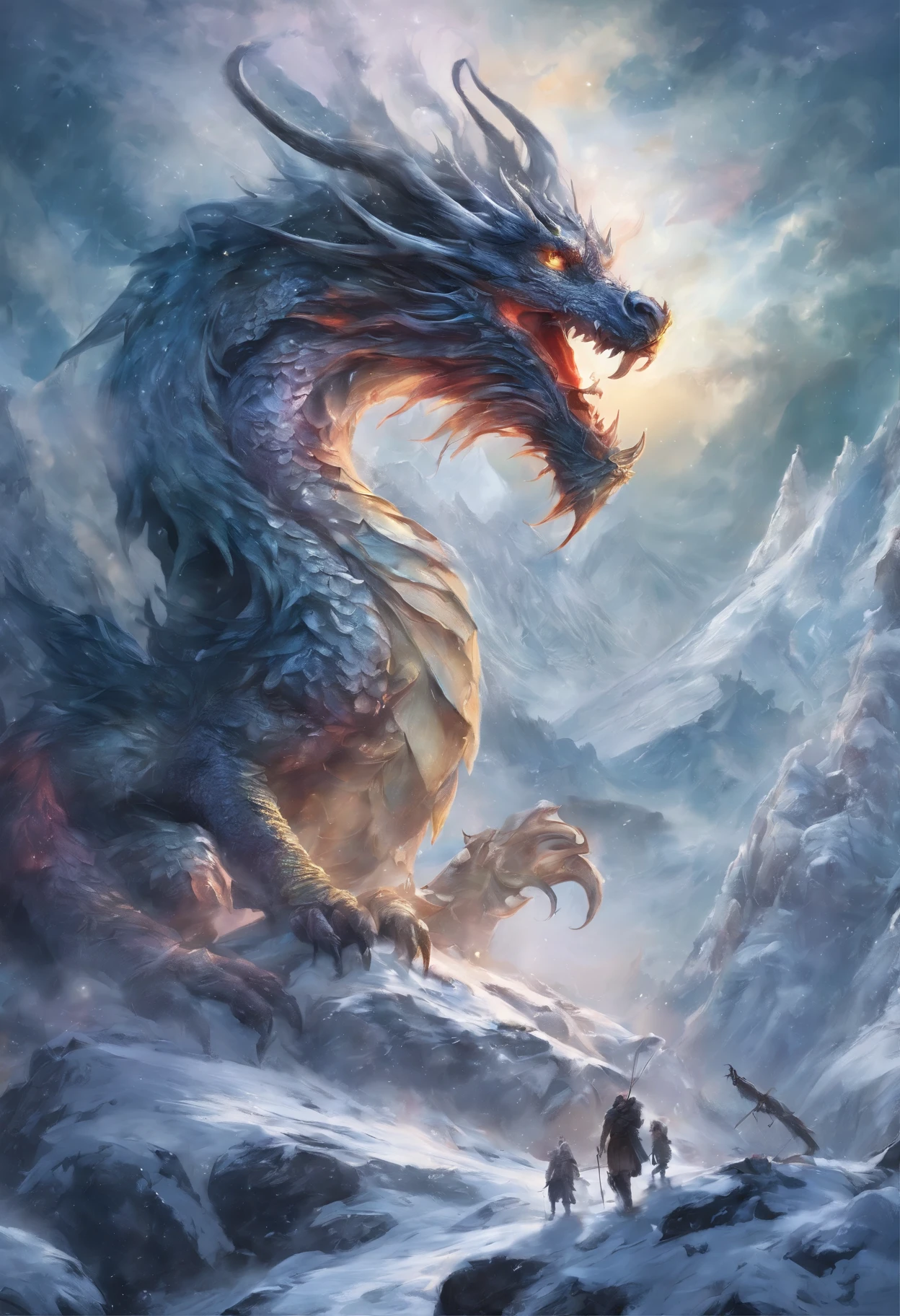 snowy mountain, dragon, war