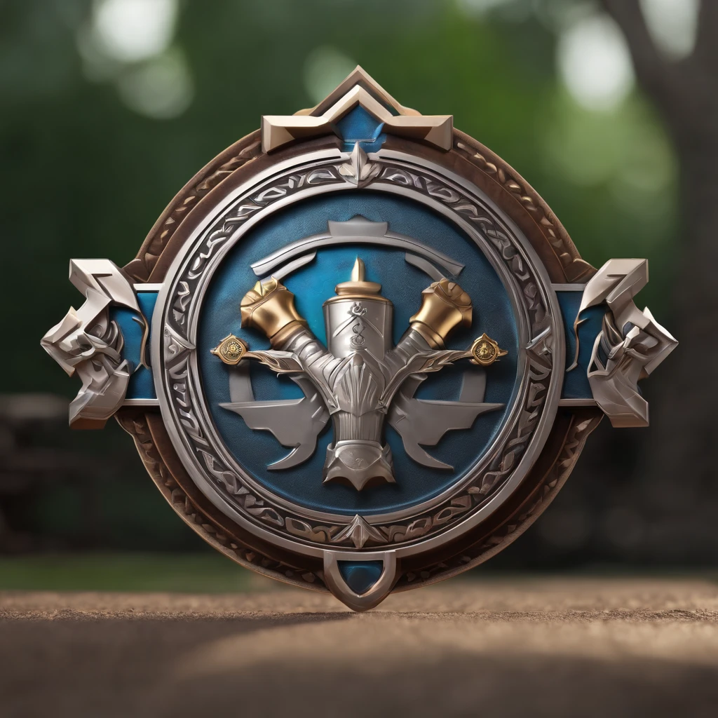 (Game achievement medallion design),(Hammer icon in the middle of the medallion),Silver medal,Flat 2D effect