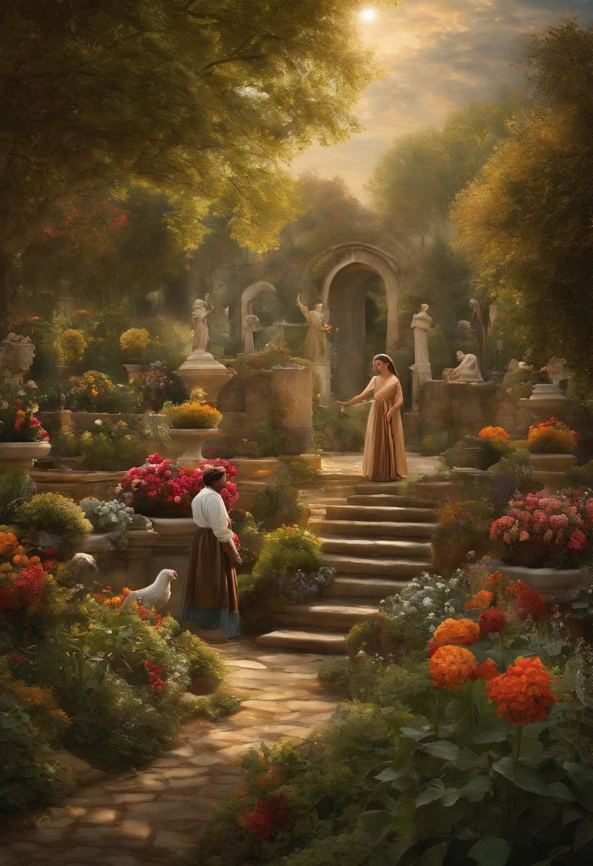 In a world in turmoil due to human disobedience, a vivid picture emerges from a passage in the Bible. This masterpiece depicts the following elements:
An ancient garden scene, exuding tranquility and beauty.
Detailed and captivating eyes, reflecting both sadness and hope. Exquisite lips, subtly conveying a mix of determination and vulnerability.
Multiple figures, including both men and women, gardeners toiling amidst the chaos. Their disheveled appearance showcases their struggle against the consequences of their actions.
The lush greenery and vibrant flowers create a contrasting backdrop, emphasizing the stark contrast between the once idyllic paradise and the current state of turmoil.
The lighting, soft and dappled, filters through the dense foliage, casting both shadows and highlights on the characters and surroundings, adding depth and drama to the scene.
The medium for this artwork is reminiscent of a Renaissance painting. Richly pigmented oil colors and intricate brushwork bring life to the details, emphasizing the expressions and emotions of each character.
The realism of the painting showcases undeniable skill, with incredibly fine brushstrokes and detailed textures, seamlessly capturing the intricacies of nature and humanity.
The color palette leans towards warm earthy tones, amplifying the somber mood and emphasizing the human struggle depicted in the scene.
The overall quality of this artwork is of the highest standard, deserving the titles of best quality, 4k, 8k, high resolution, and masterpiece. The level of detail is beyond compare, achieving a photorealistic representation of the garden and its inhabitants.
By weaving these elements together, a powerful prompt emerges, inviting Stable Diffusion to generate an awe-inspiring image capturing the essence of this biblical passage.