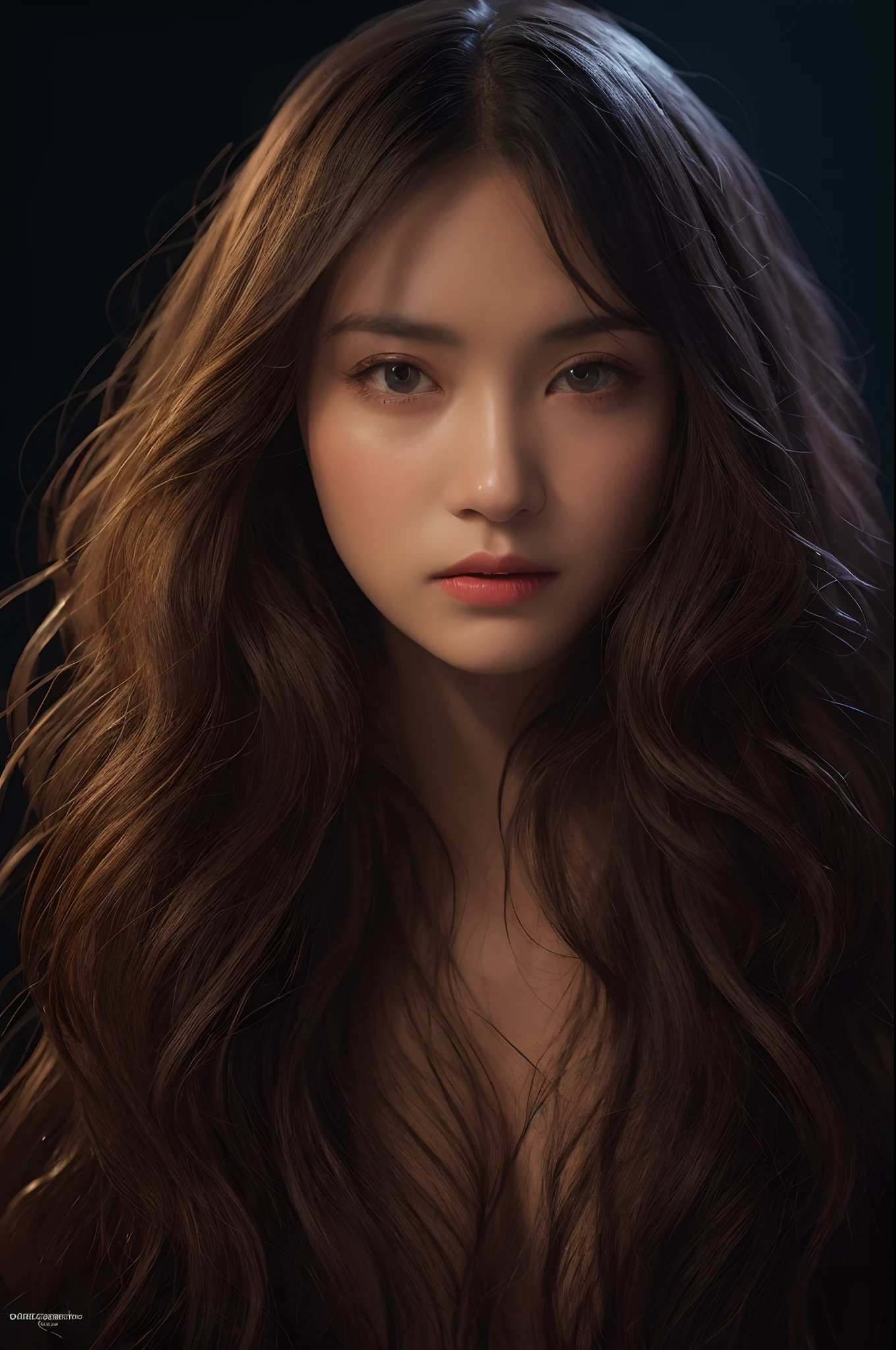 (in the darkness nigth:1.6),Bigchest,cleavage,Surrealist portraits of women by David Hockney and Alphonse Mucha,Fantasyart,photographrealistic,动态照明,art stations,poster for,Volumetriclighting,Very detailed faces,4 k'',Award-Awarded,,1girll,In the dark,deepshadow,low tune,cowboy lens,(official outfit:1.4),long whitr hair,whaite hair,