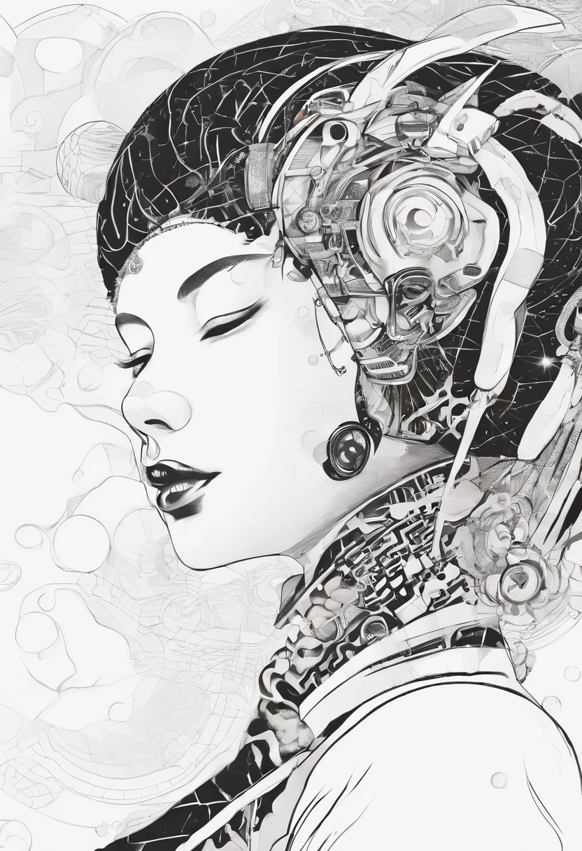 (White background:1.4),(Silhouette of a girl's head, Eyes closed, colorfull long hair, Oriental elements)，(Chinese illustration:1.3，paper art:1.3, Quilted paper art:1.2),( reasonable design, Clear lines, High sharpness,Best quality, Very detailed, Masterpiece, movie light effect, 4K )