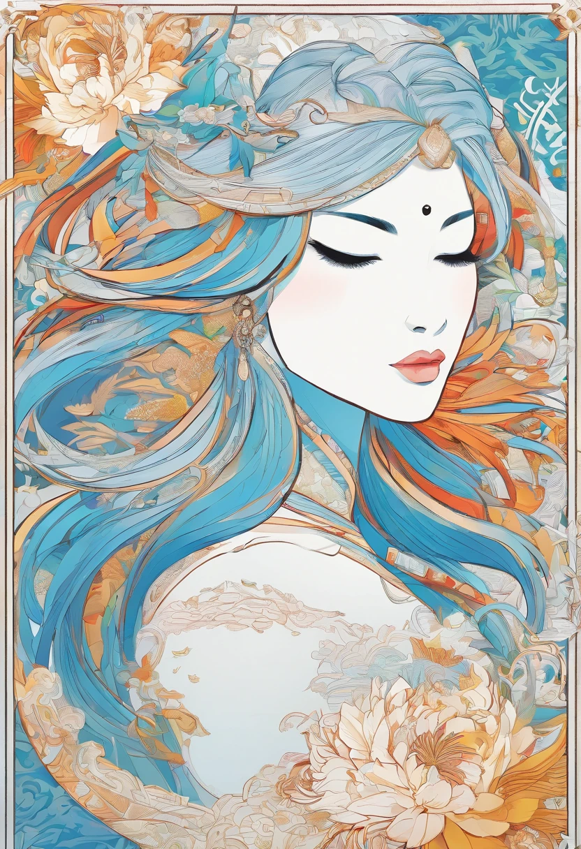 (White background:1.4),(Silhouette of a girl's head, Eyes closed, colorfull long hair, Oriental elements),(Chinese illustration:1.3,paper art:1.3, Quilted paper art:1.2),( reasonable design, Clear lines, High sharpness,Best quality, Very detailed, Masterpiece, movie light effect, 4K )