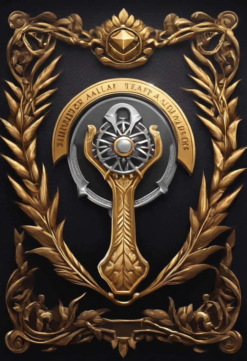 (Game achievement medallion design),Silver medal,Flat 2D effect,Ear of wheat border,(In the middle of the medallion is the hammer and spanner intersect icon)