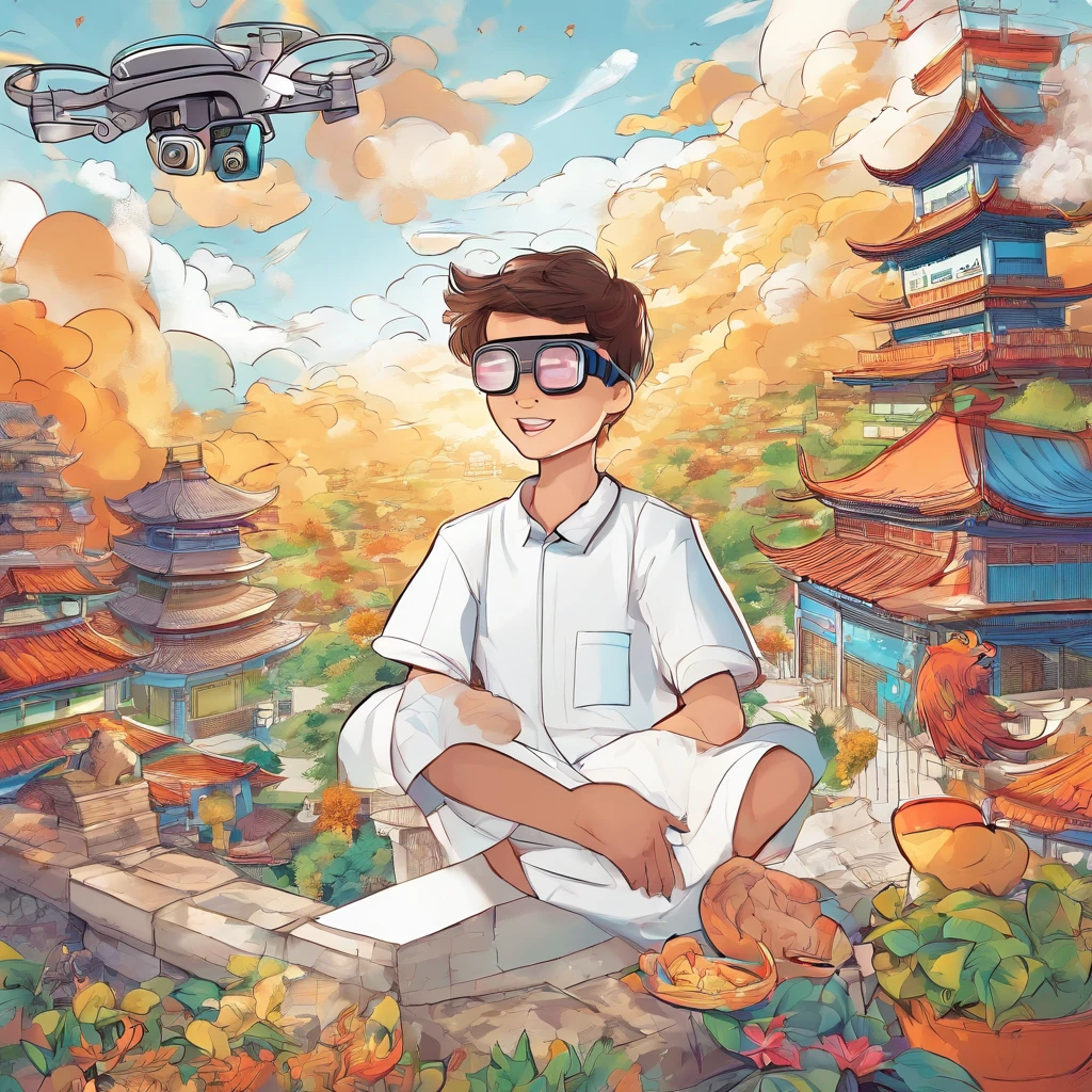 (White background:1.4),(Boy wearing virtual reality,Control drone flight,AR drawing cartoon characters,Take a picture and record it。Oriental elements),(Chinese illustration:1.3,paper art:1.3, Quilted paper art:1.2),( reasonable design, Clear lines, High sharpness,Best quality, Very detailed, Masterpiece, movie light effect, 4K )